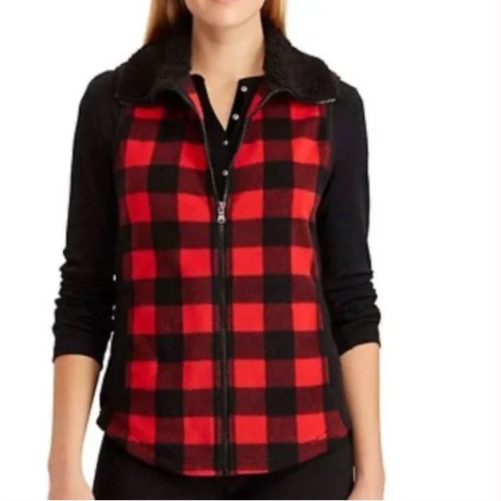 Chaps Sport Red & Black Buffalo Plaid Super Soft Fleece Vest (L) - NWT :-)